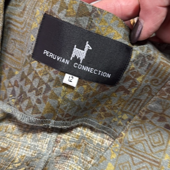 Peruvian Connection Green Gold Pima Cotton Button Front Lightweight Jacket Top - Picture 9 of 11